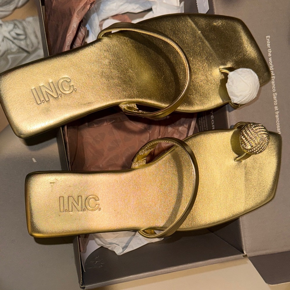 INC International Concepts Women's Metallic Gold Sandals